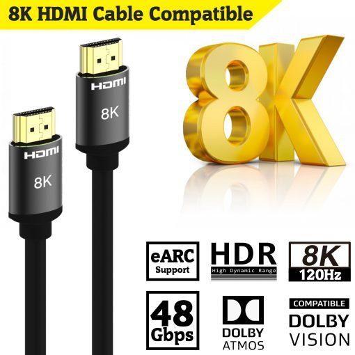 (6.5ft/ 2m) 8K HDMI Cable 2m High Speed 48Gbps HDMI Supports Dynamic HDR and Dolby Vision 4k 8k 10k @120Hz 1080P@240H