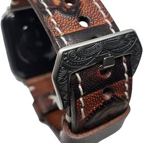 Vintage Handmade Tooled Apple Watch Band Leather watch band For Apple Watch Series 5 4 3 2 1 3840mm For All Occasion Rose Brown 42 44mm