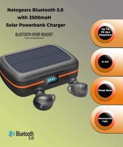 Bluetooth 5.0 Deep Bass Earbuds Solar Charging Earbud Earphones 7 Hours Playtime True Wireless 2500maH