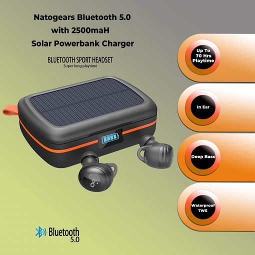 Bluetooth 50 Deep Bass Earbuds Solar Charging Earbud Earphones 7 Hours Playtime True Wireless 2500maH
