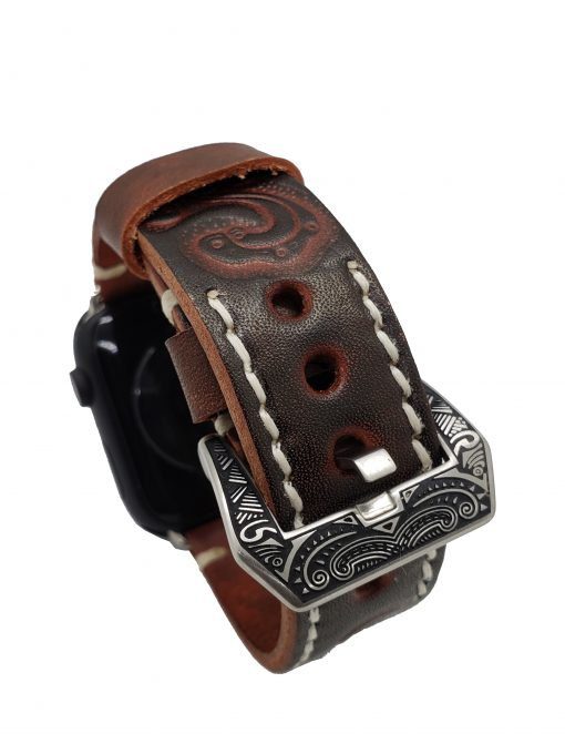 NatoGears Handmade Watch Leather Vintage Strap Wristbands, Tooled Leather Replacement Band Strap Compatible with Apple Watches