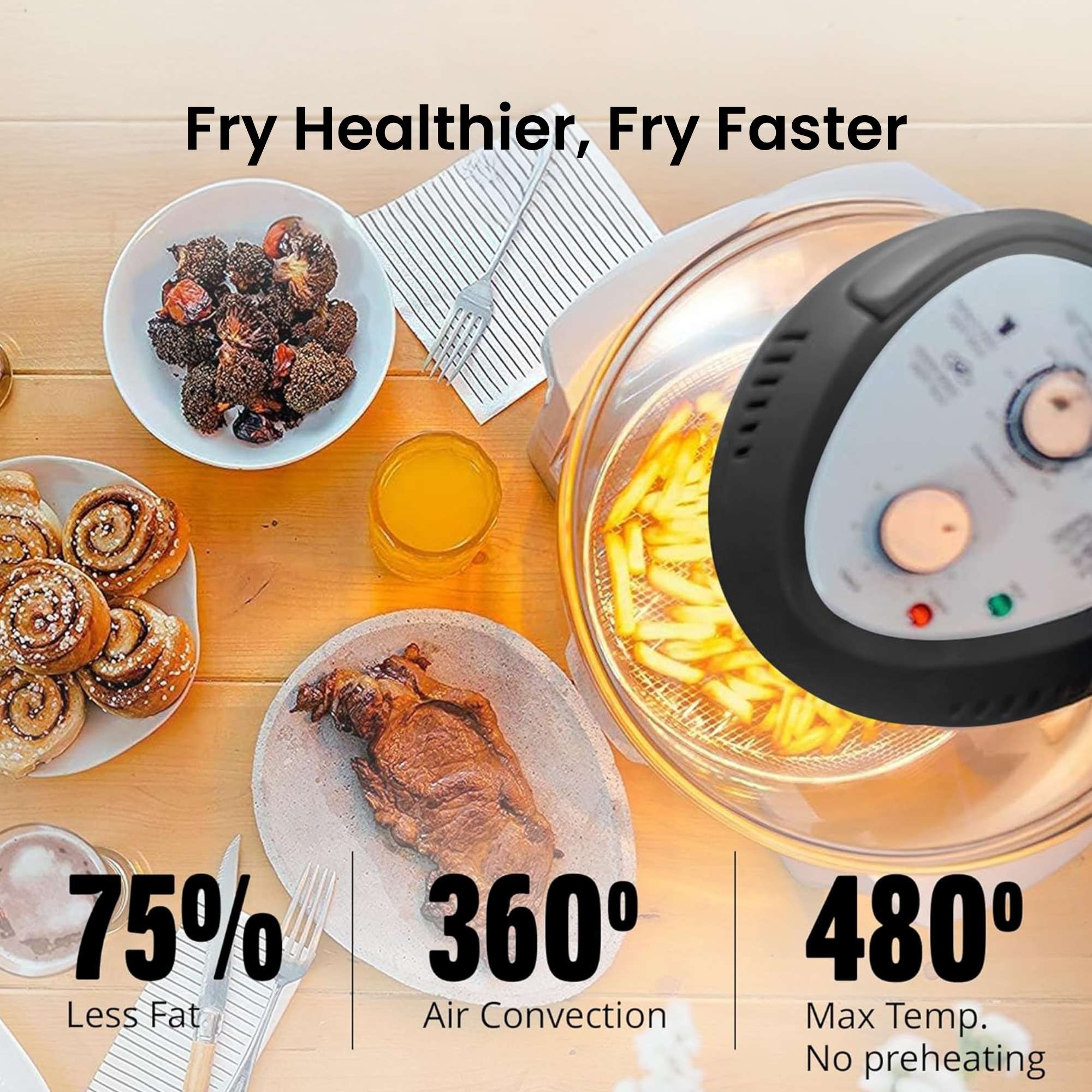 Extra Large Glass Air Fryer 16Qt - Non Toxic